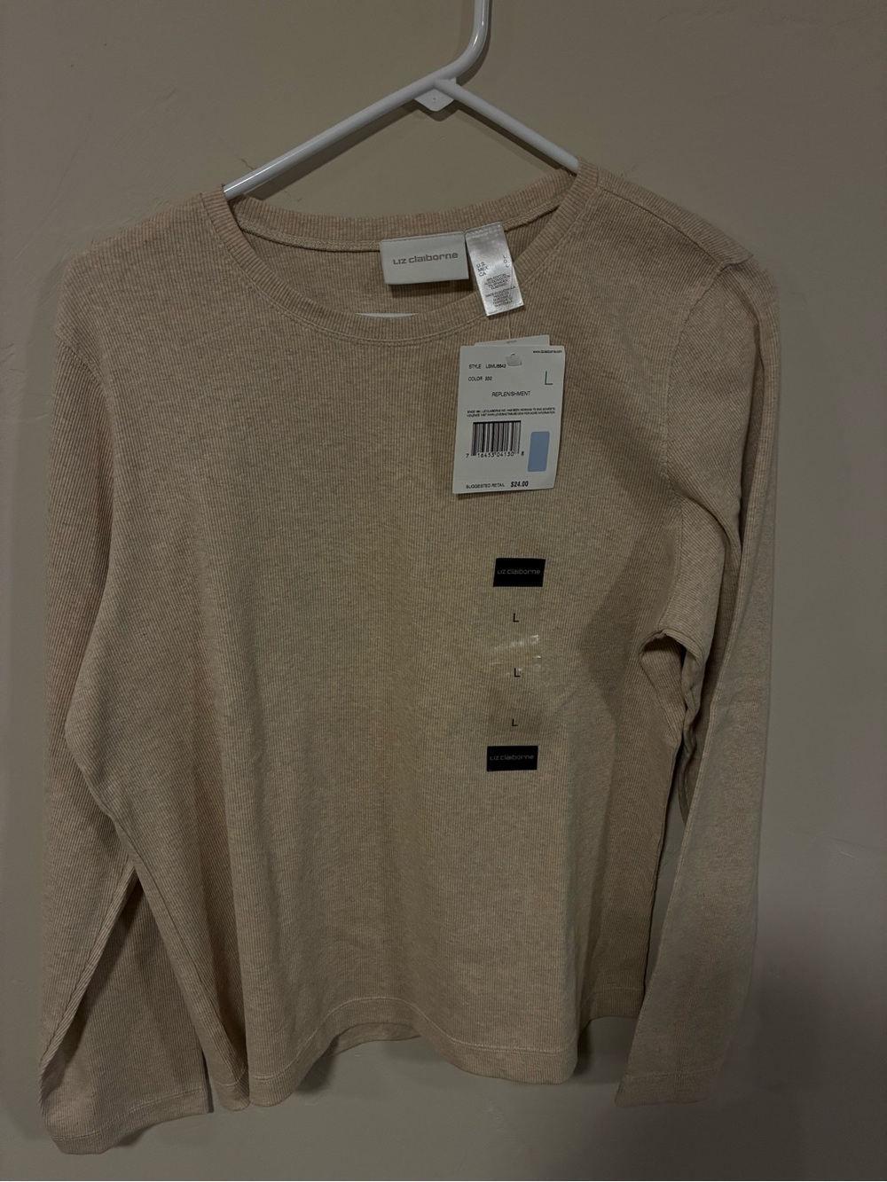 Liz Claiborne Neutral Beige Crewneck Long Sleeve Top